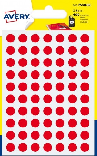 avery paquete 6 hojas etiquetas redondas gomets rojas 8mm diametro avery psa08r