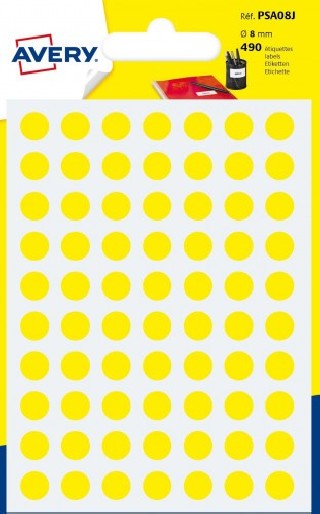 avery paquete 6 hojas etiquetas redondas gomets amarillas 8mm diametro avery psa08j