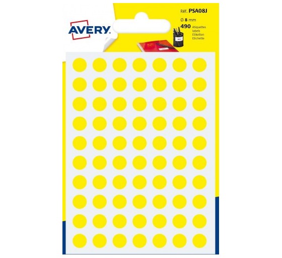 avery paquete 6 hojas etiquetas redondas gomets amarillas 8mm diametro avery psa08j