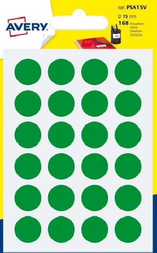 avery paquete 7 hojas etiquetas redondas gomets verdes 15mm diametro avery psa15v