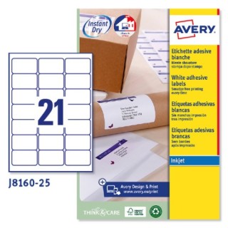 avery paquete 25 hojas etiquetas blancas quick dry impresoras de inyeccion de tinta 63,5x38,1 mm ave