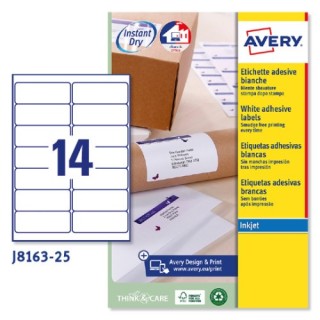 avery paquete 25 hojas etiquetas blancas quick dry impresoras de inyeccion de tinta 99,1x38,1 mm ave