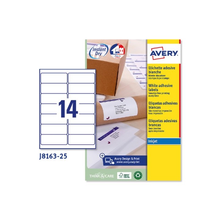 avery paquete 25 hojas etiquetas blancas quick dry impresoras de inyeccion de tinta 99,1x38,1 mm ave