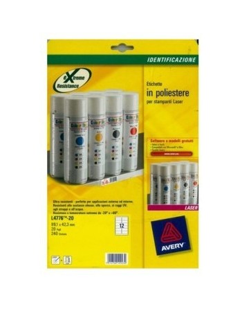 avery paquete 20 hojas etiquetas de poliester blanco impresoras laser 99,1x42,3 mm avery l4776 20