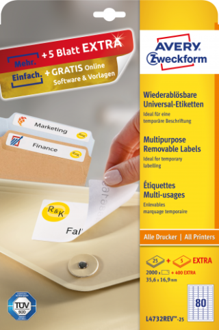 avery paquete 25 hojas etiquetas despegables ecologicas, certificadas fsc impresoras laser 35,6x16,9