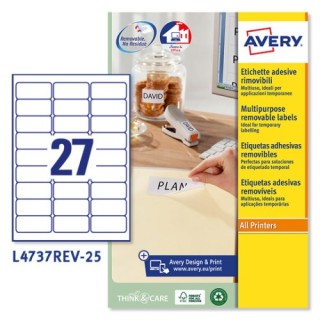 avery paquete 25 hojas etiquetas despegables ecologicas, certificadas fsc impresoras laser 63,5x29,6
