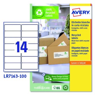 avery caja 100 etiquetas blancas recicladas   quickpeel   impresoras laser 99,1x38,1mm   14 etiqueta