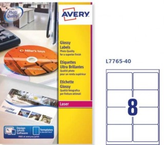 avery caja de 40 hojas  8 etiqxhoja  etiquetas blancas brillantes 99,1x67,7mm avery l7765 40