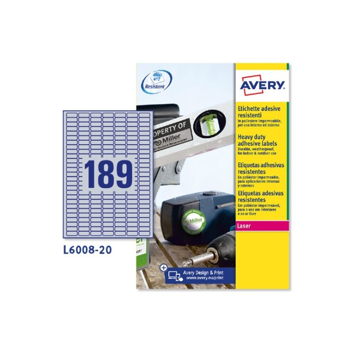 avery avery etiquetas plateadas de poliester 25.4 x 10 mm