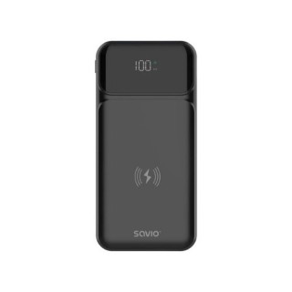 powerbank savio ba 09 10000mah qi charging black 37 wh quick charge power delivery pantalla led