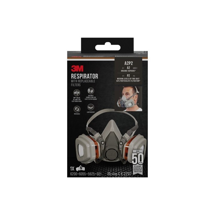 3m command kit mascarilla respiradora con filtros reemplazables 6002kit 1 a2p2 3m 71030129