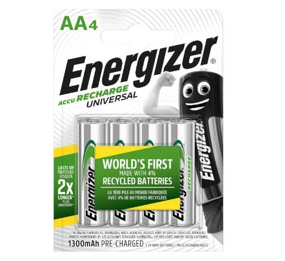 energizer blister 4 pilas recargables universal potencia 1300 mah tipo hr6 energizer e301376000