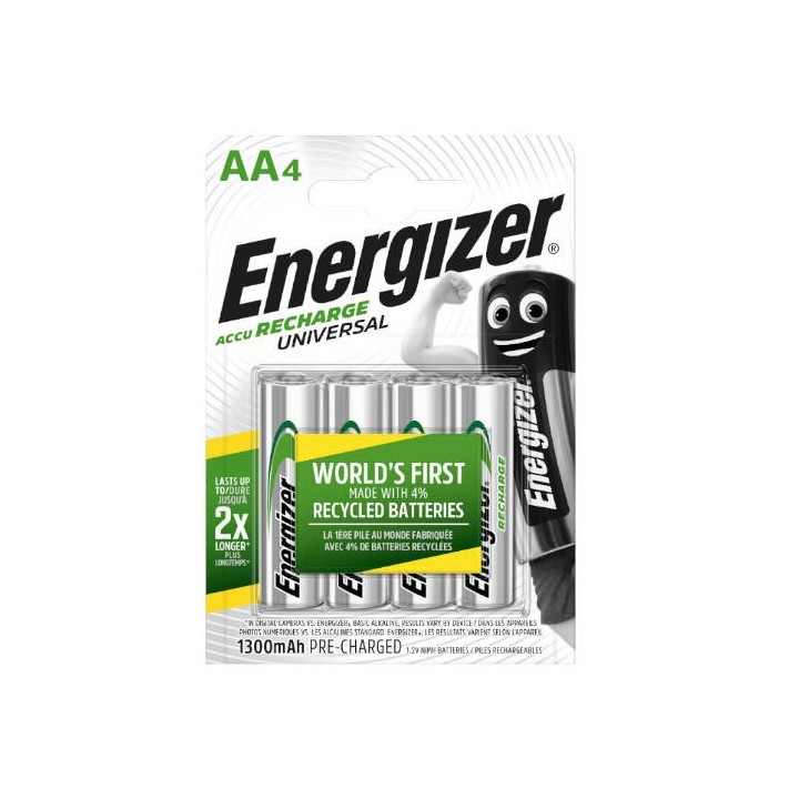 energizer blister 4 pilas recargables universal potencia 1300 mah tipo hr6 energizer e301376000