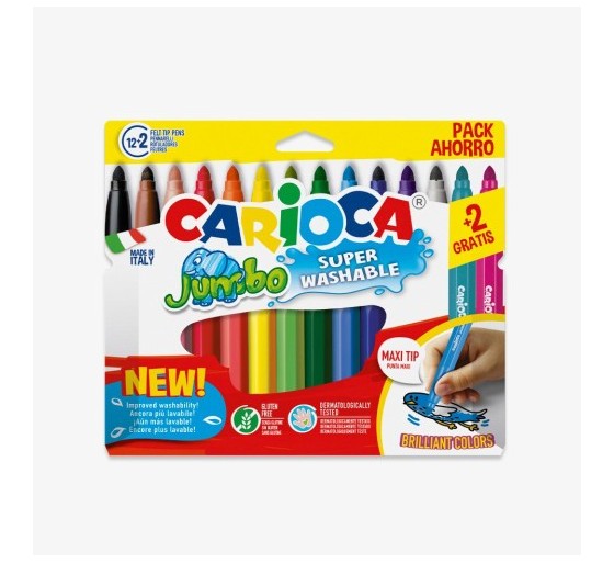 carioca caja 12+2 rotuladores colores surtidos jumbo superlavable carioca 40567
