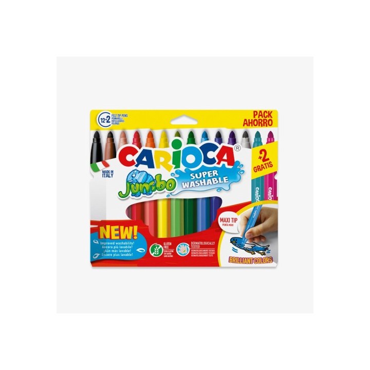 carioca caja 12+2 rotuladores colores surtidos jumbo superlavable carioca 40567