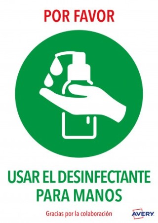 avery senales adhesivos preimpreso  usar desinfectante para las manos sobre de 2 hojas en a4 avery a