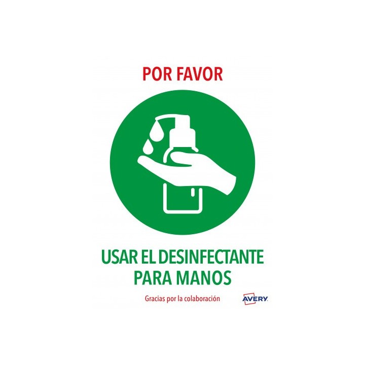 avery senales adhesivos preimpreso  usar desinfectante para las manos sobre de 2 hojas en a4 avery a