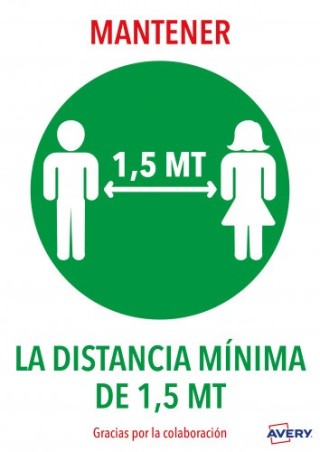 avery senales adhesivos preimpreso  mantener disntacia minima de 1,5 mt sobre de 2 hojas en a4 avery