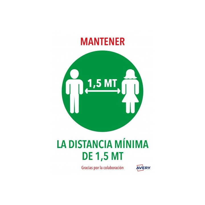 avery senales adhesivos preimpreso  mantener disntacia minima de 1,5 mt sobre de 2 hojas en a4 avery