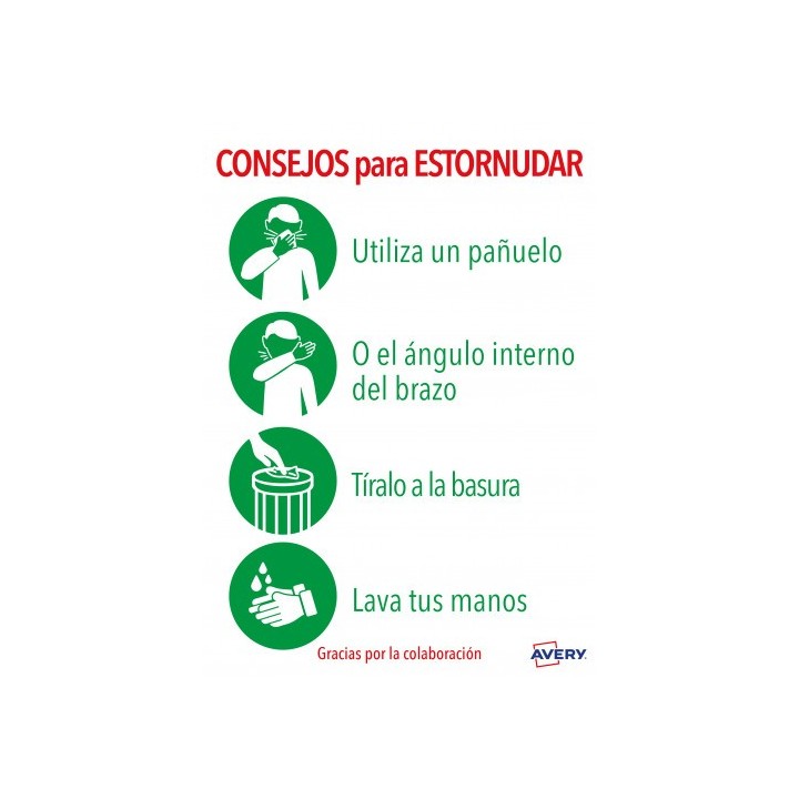 avery senales adhesivos preimpreso  consejo para estornudar sobre de 2 hojas en a4 avery av kitcovid