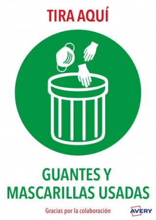 avery senales adhesivos preimpreso  tira aqui guantes y mascarillas usadas sobre de 2 hojas en a4 av