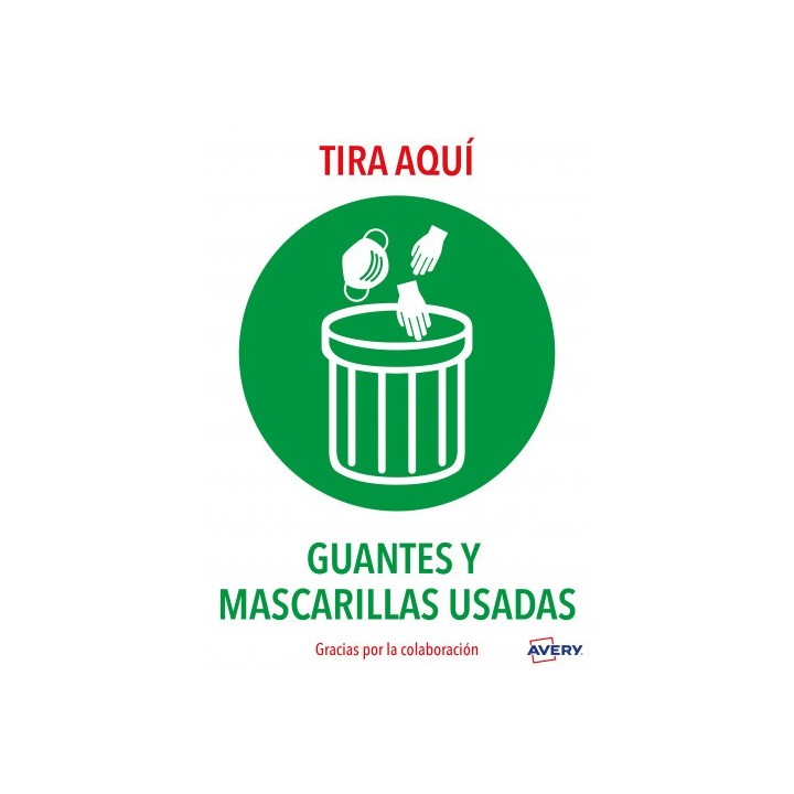 avery senales adhesivos preimpreso  tira aqui guantes y mascarillas usadas sobre de 2 hojas en a4 av