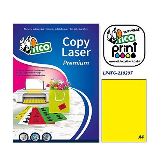 tico caja 70 hojas etiquetas amarillo fluorescente sin margenes laser/inyeccion de tinta/fotocopiado