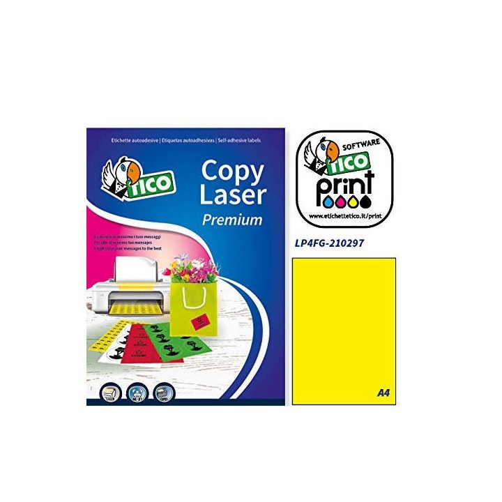 tico caja 70 hojas etiquetas amarillo fluorescente sin margenes laser/inyeccion de tinta/fotocopiado