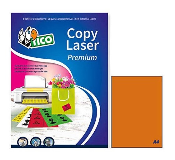 tico caja 70 hojas etiquetas naranja fluorescente sin margenes laser/inyeccion de tinta/fotocopiador
