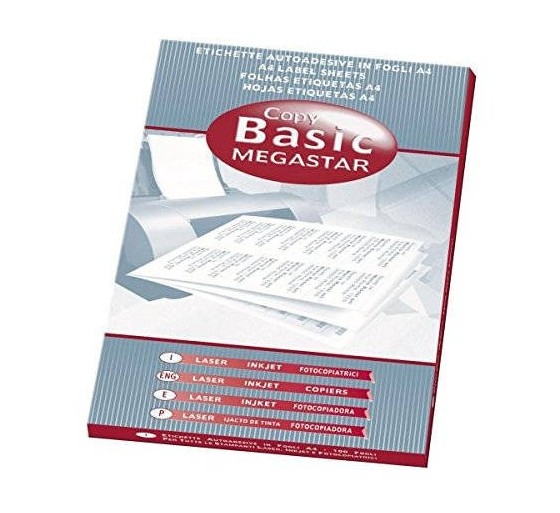 megastar caja 100 hojas etiquetas blancas sin margenes laser/inyeccion de tinta/fotocopiadoras 210x1