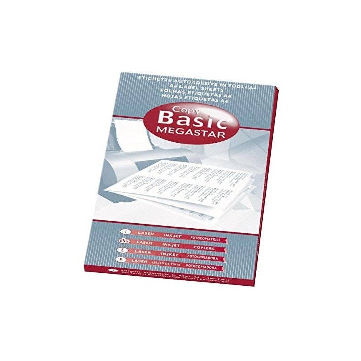 megastar caja 100 hojas etiquetas blancas sin margenes laser/inyeccion de tinta/fotocopiadoras 210x1