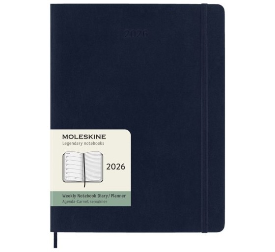 moleskine agenda 2026 tapa blanda 12 meses semanal xl  19 x 25 cm  azul zafiro moleskine dsb2012wn4y