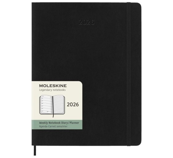 moleskine agenda 2026 tapa blanda 12 meses semanal xl  19 x 25 cm  negra moleskine dsb12wn4y26