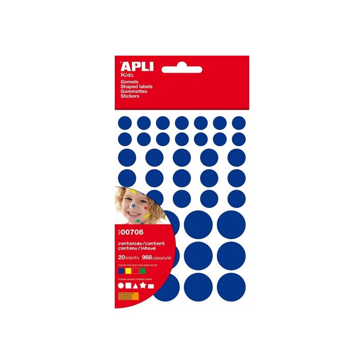 apli bolsa gomets geometricos permanentes amarillo, azul, rojo y verde 20 hojas apli 706
