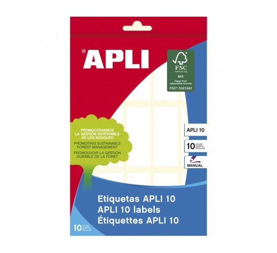 apli pack 10 hojas  150 uds  etiquetas blancas 20x50 apli 1642