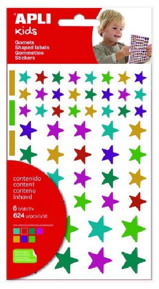 apli bolsa de gomets   pegatinas estrellas multicolor 6 hojas apl