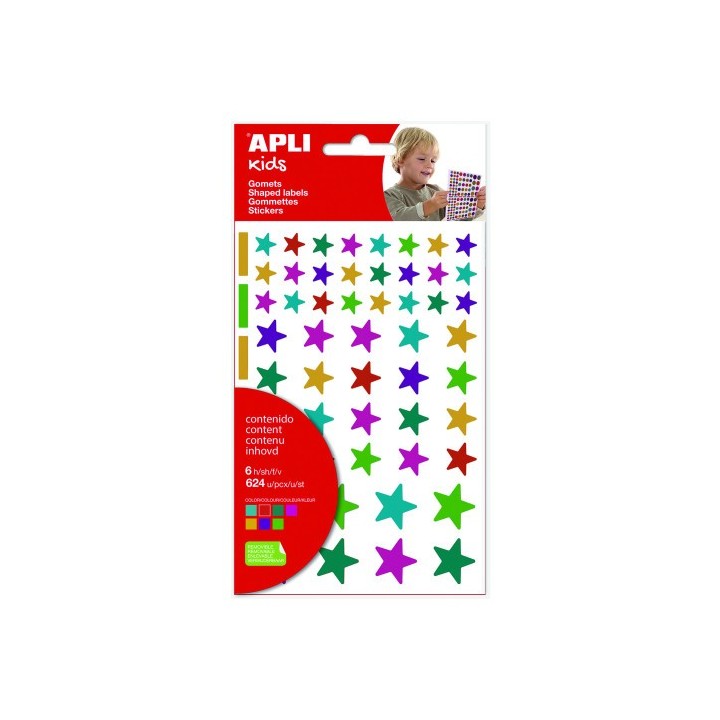 apli bolsa de gomets   pegatinas estrellas multicolor 6 hojas apl