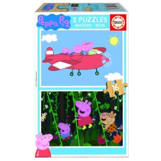 educa borras puzzle madera pepa pig 2x16 piezas  educa borras 17157