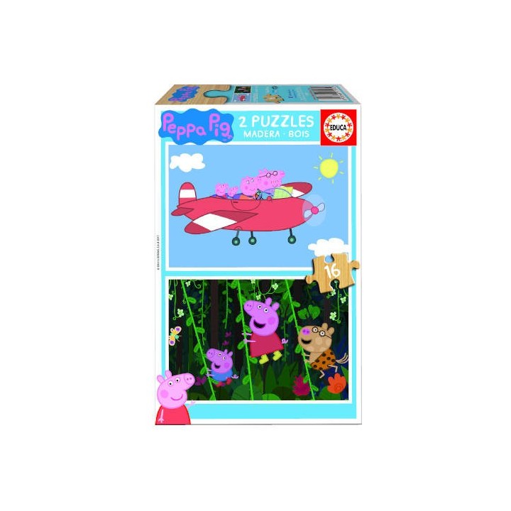 educa borras puzzle madera pepa pig 2x16 piezas  educa borras 17157