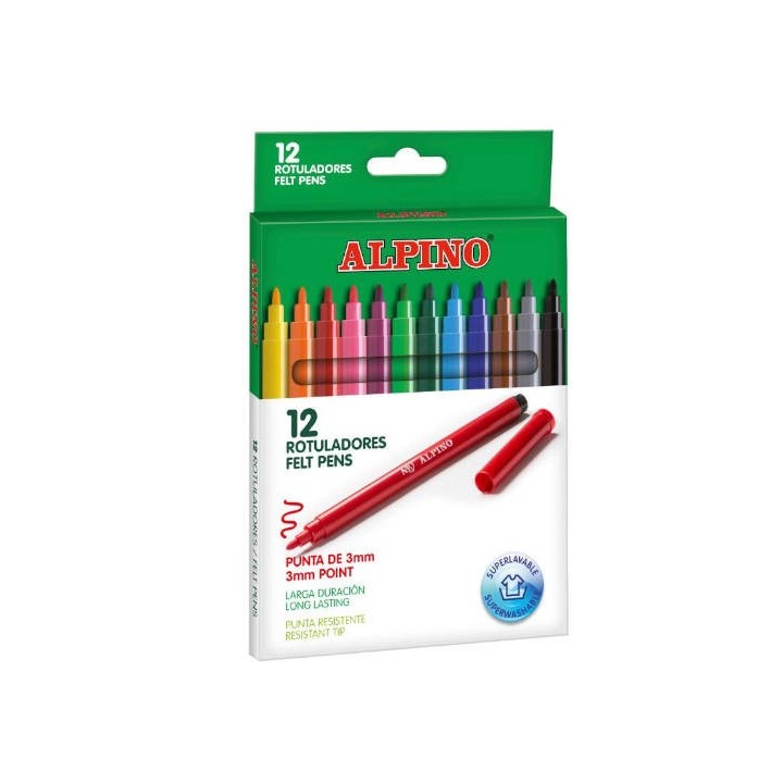 alpino estuche 12 unidades rotuladores punta fina colores surtidos alpino ar001002n