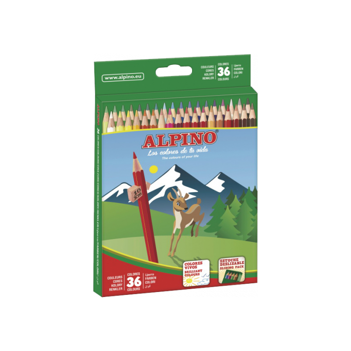 alpino estuche carton 36 unidades lapices hexagonales alta calidad 3mm. colores surtidos alpino al01