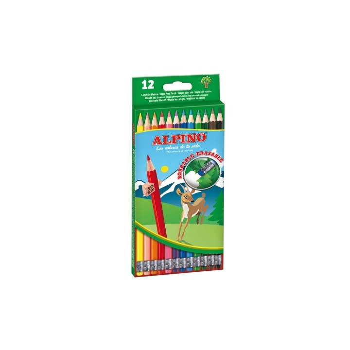 alpino alpino estuche 12 lapices de colores borrables