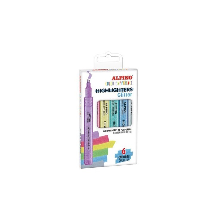 alpino estuche 6 subrayadores glitter color experience alpino su000006