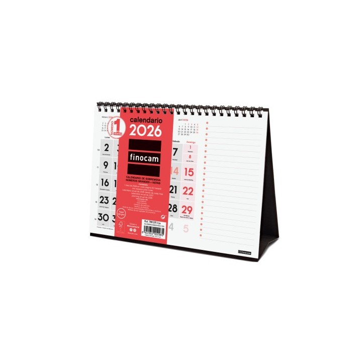 finocam calendario 2026 sobremesa neutro numeros grandes+notas s 210x150mm finocam 781370026