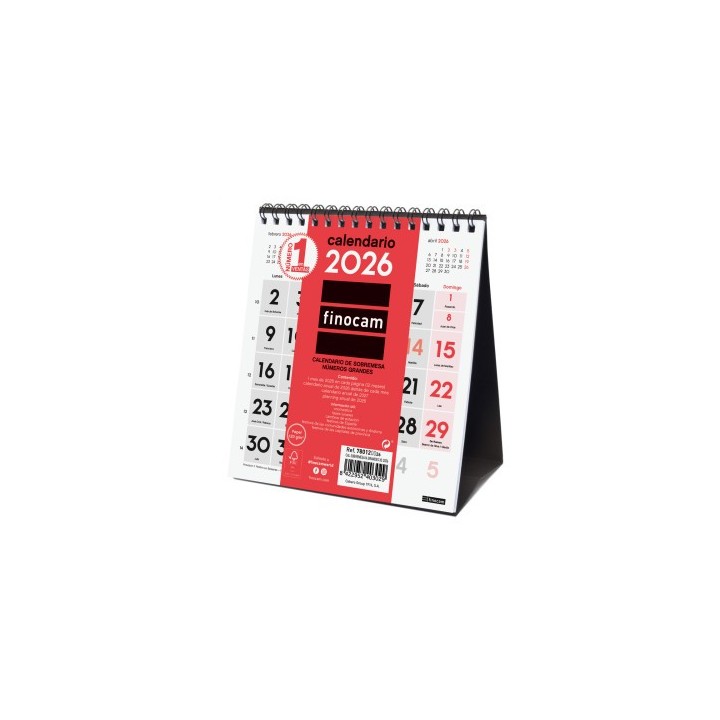 finocam calendario 2026 sobremesa neutro numeros grandes xs 140x150mm finocam 780120026