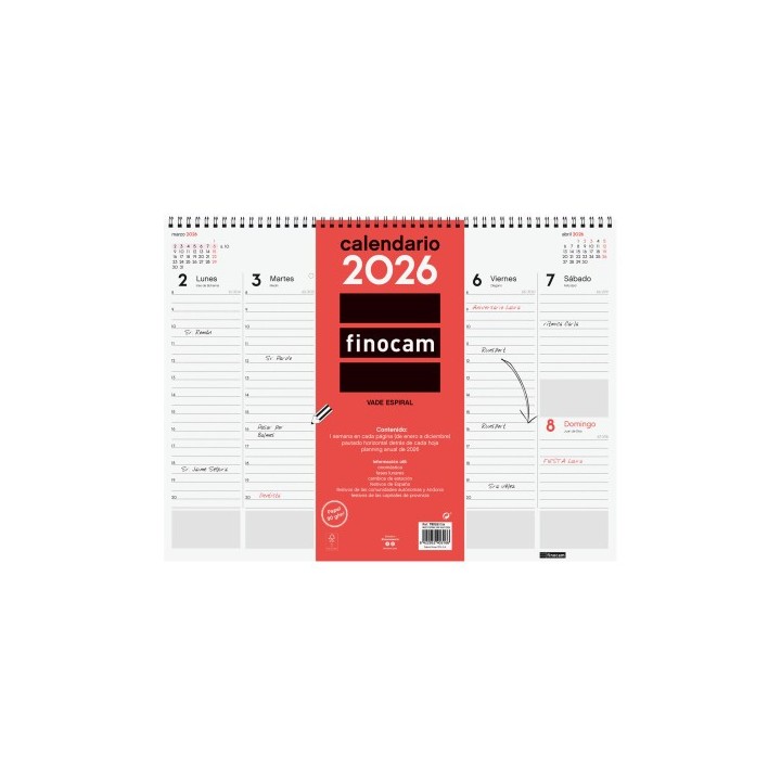 finocam vade 2026 espiral semana vista vertical 420x310mm finocam 780260026
