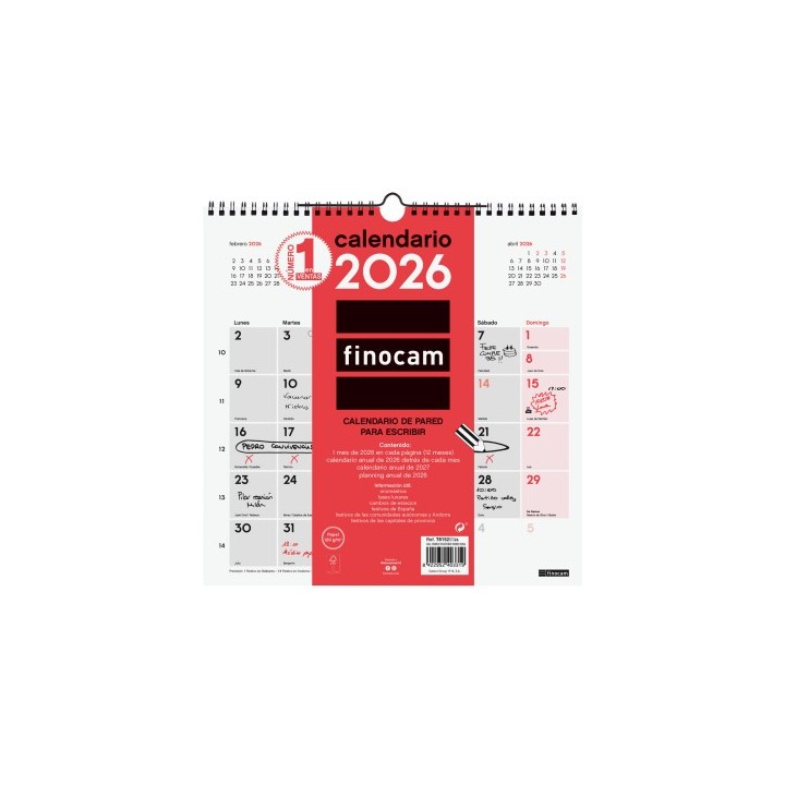 finocam calendario 2026 neutro pared escribir 300x300mm finocam 781520026