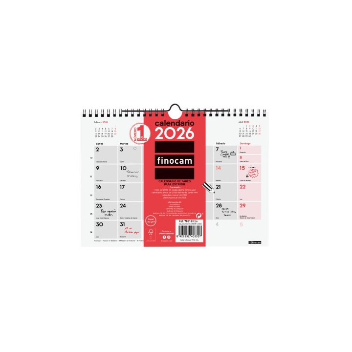 finocam calendario 2026 neutro pared escribir s 210x150mm finocam 780160026