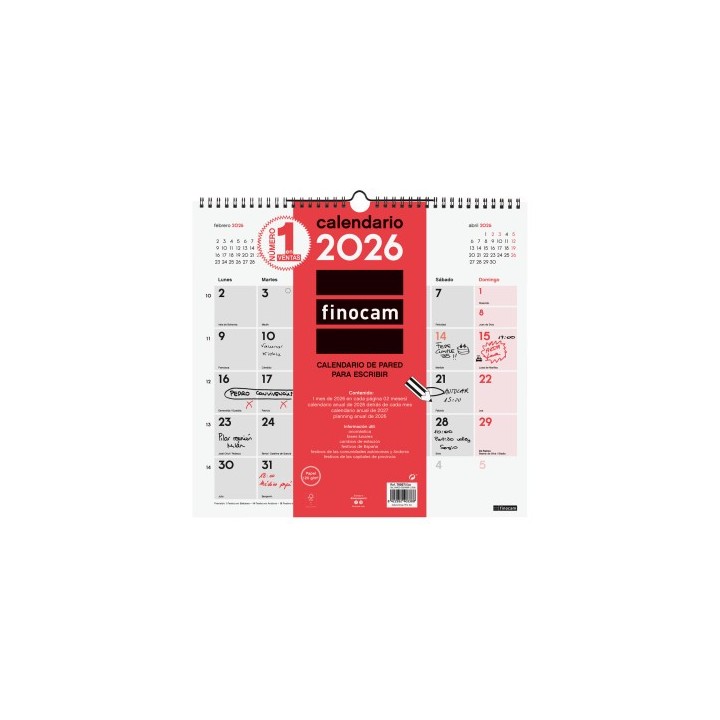 finocam calendario 2026 neutro pared escribir l 340x320mm finocam 780070026