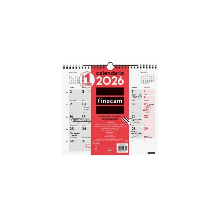 finocam calendario 2026 neutro pared escribir m 265x245mm finocam 780060026